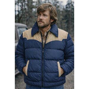 Vintage 70s Schott Mens Down Quilted Western Puffer Jacket Sz L Convertible Vest
